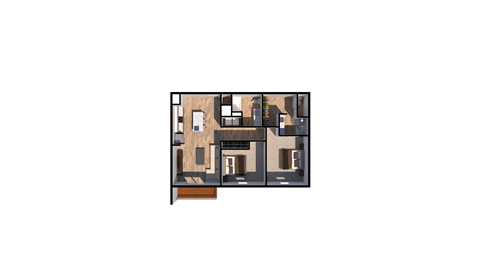 Floor plan for 2 beds, 2 baths, 1072 sqft